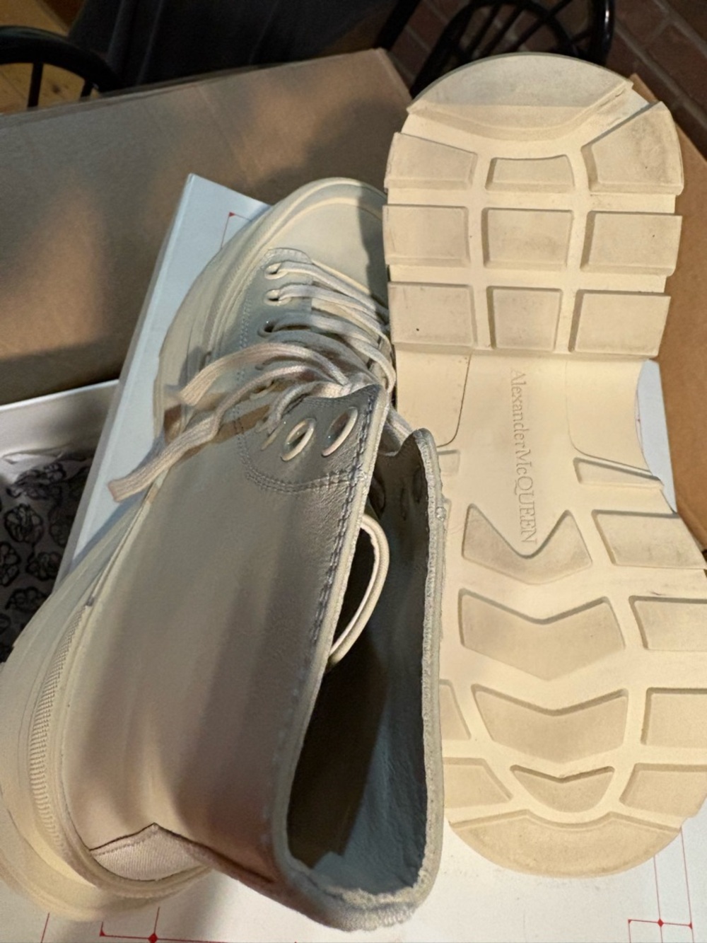Alexander McQueen Cream High-Top Platform Boots Calfskin $1500 sold out in sz44 - Picture 2 of 7